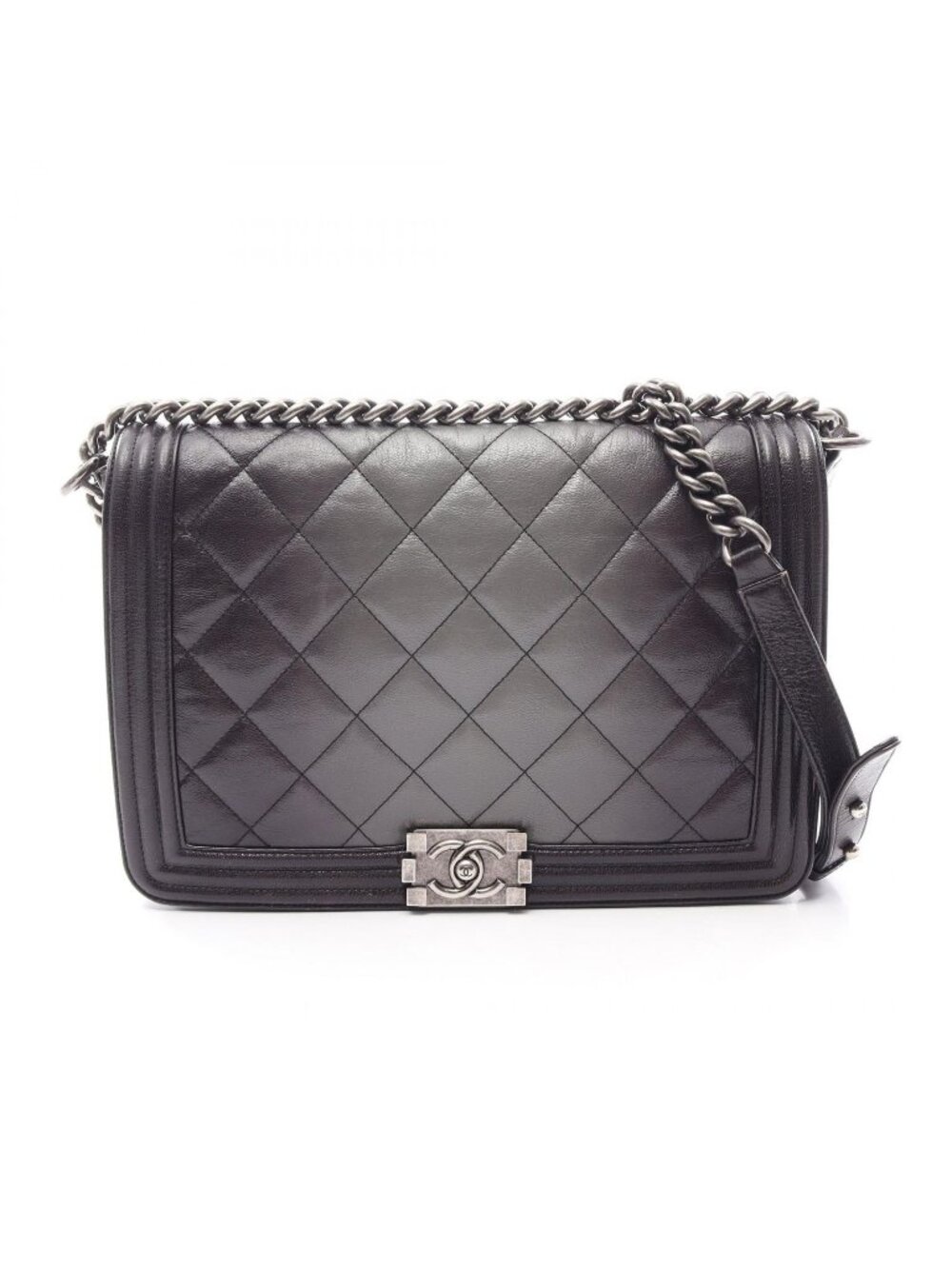 Chanel Shoulder Bag Boy Large Quilted Gradient Black Gray Leather Chain